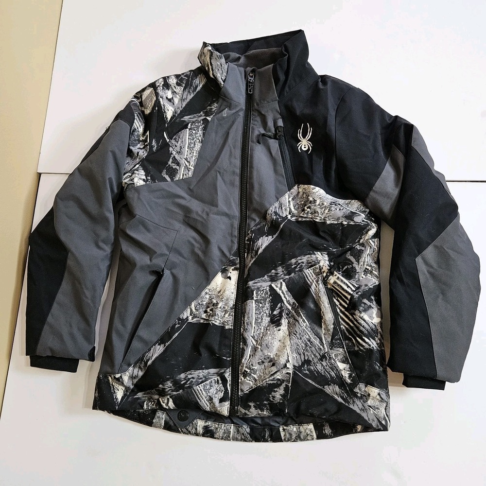 Spyder Boys Size 10 Insulatedā Ski Jacket Gray Black Camo Winter Coat